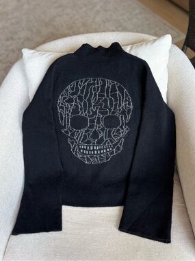 RARE Skull Cashmere by 360 Cashmere Reversible Skull Mock Neck Sweater